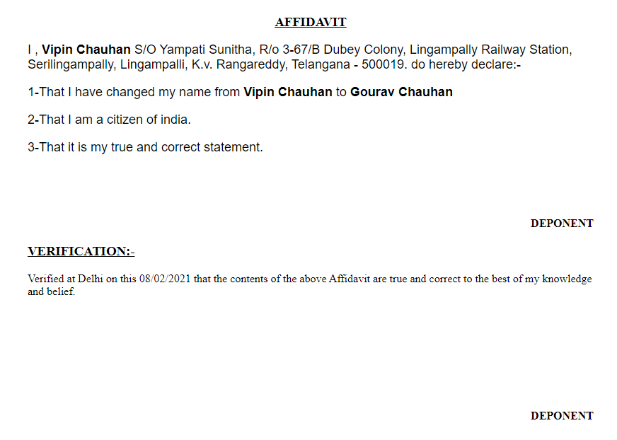 Affidavit preparation from India